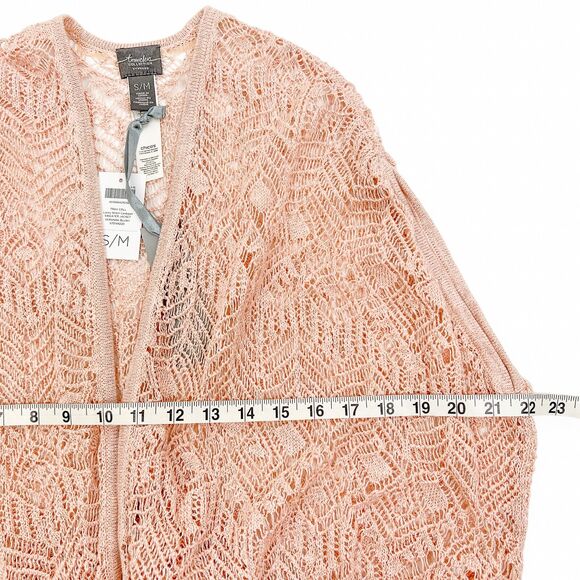 Chico's Travelers Lacey Stitch Cardigan Sweater Small Medium Pink Gold Metallic - Picture 5 of 6